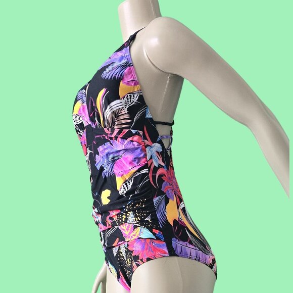 BRAND NEW BLACK/FLORAL ONE-PIECE WOMEN'S SWIMSUIT SIZE 12 - Picture 2 of 5